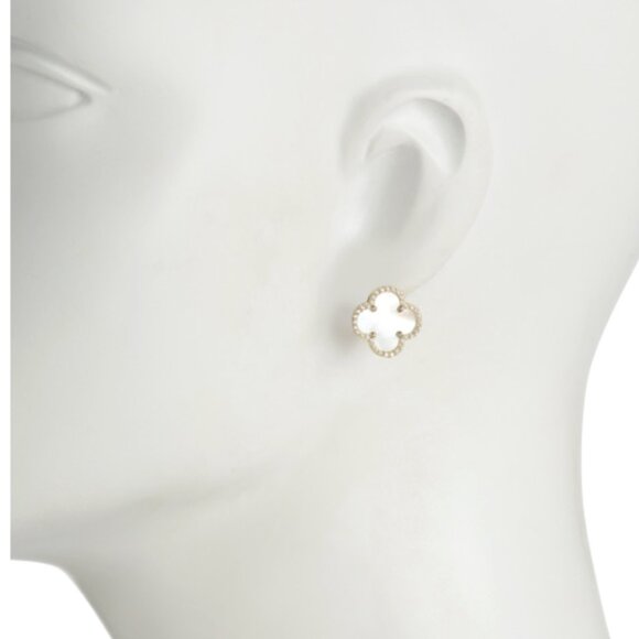 Rachel Zoe Mother of Pearl Sterling Silver 925 Gold Plated Clover Stud Earrings - Picture 5 of 12
